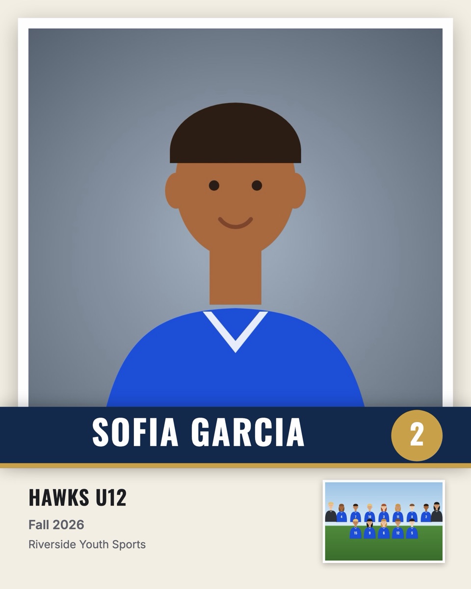 Player card memory mate with name banner and jersey number